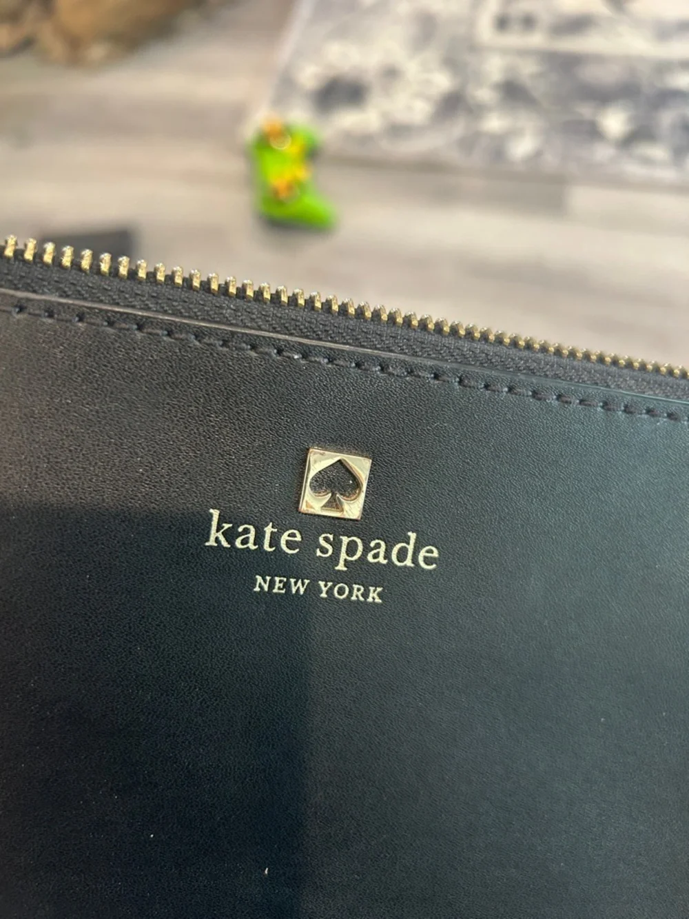 kate spade Black Leather Crossbody Pouch with Gold Logo